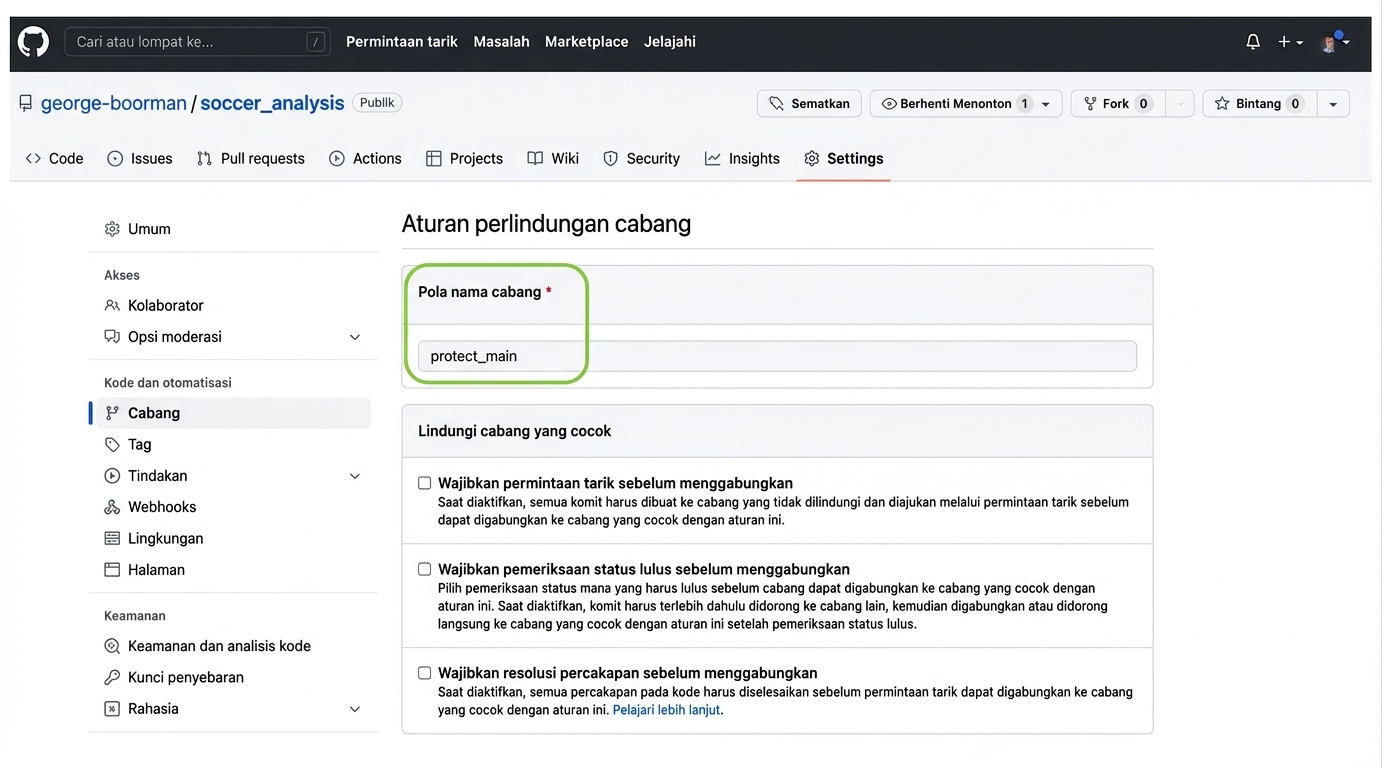 Menamai pola nama branch sebagai protect main