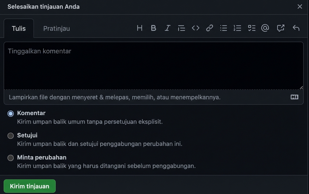 Tampilan dekat opsi merespons PR dengan lingkaran pada opsi comment.