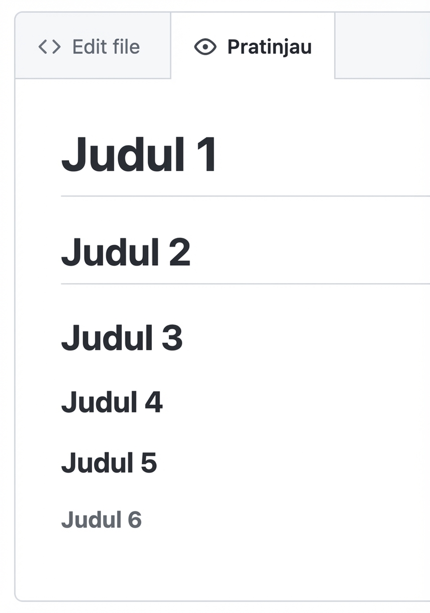 Tampilan pratinjau Markdown dengan enam jenis judul