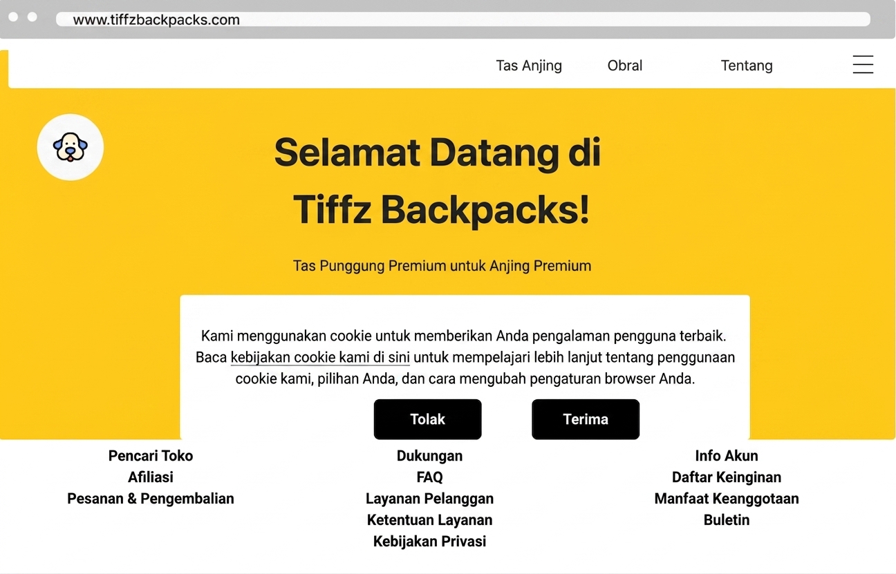 Tiffz backpacks landing page