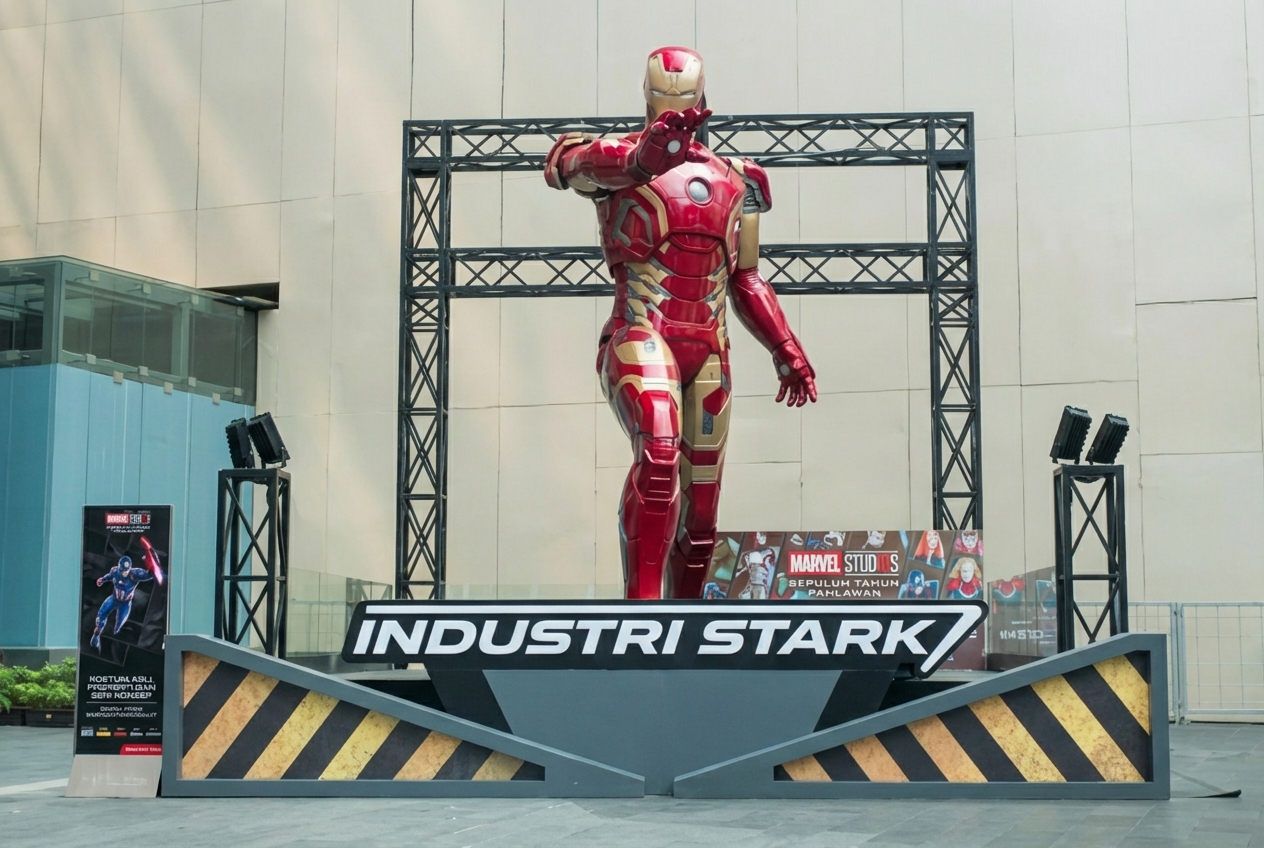 Baju zirah Iron Man di platform Stark Industries