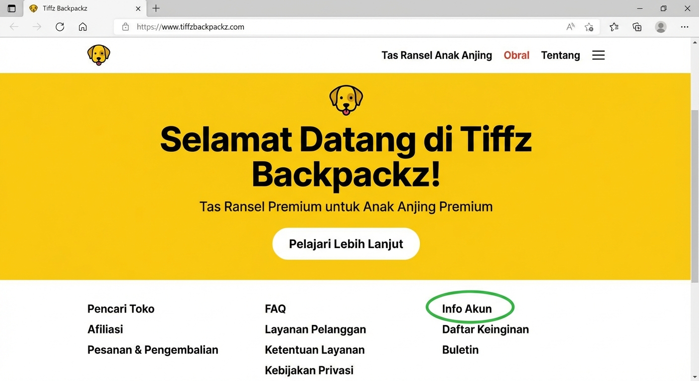 Info Akun Tiffz Backpackz di halaman utama