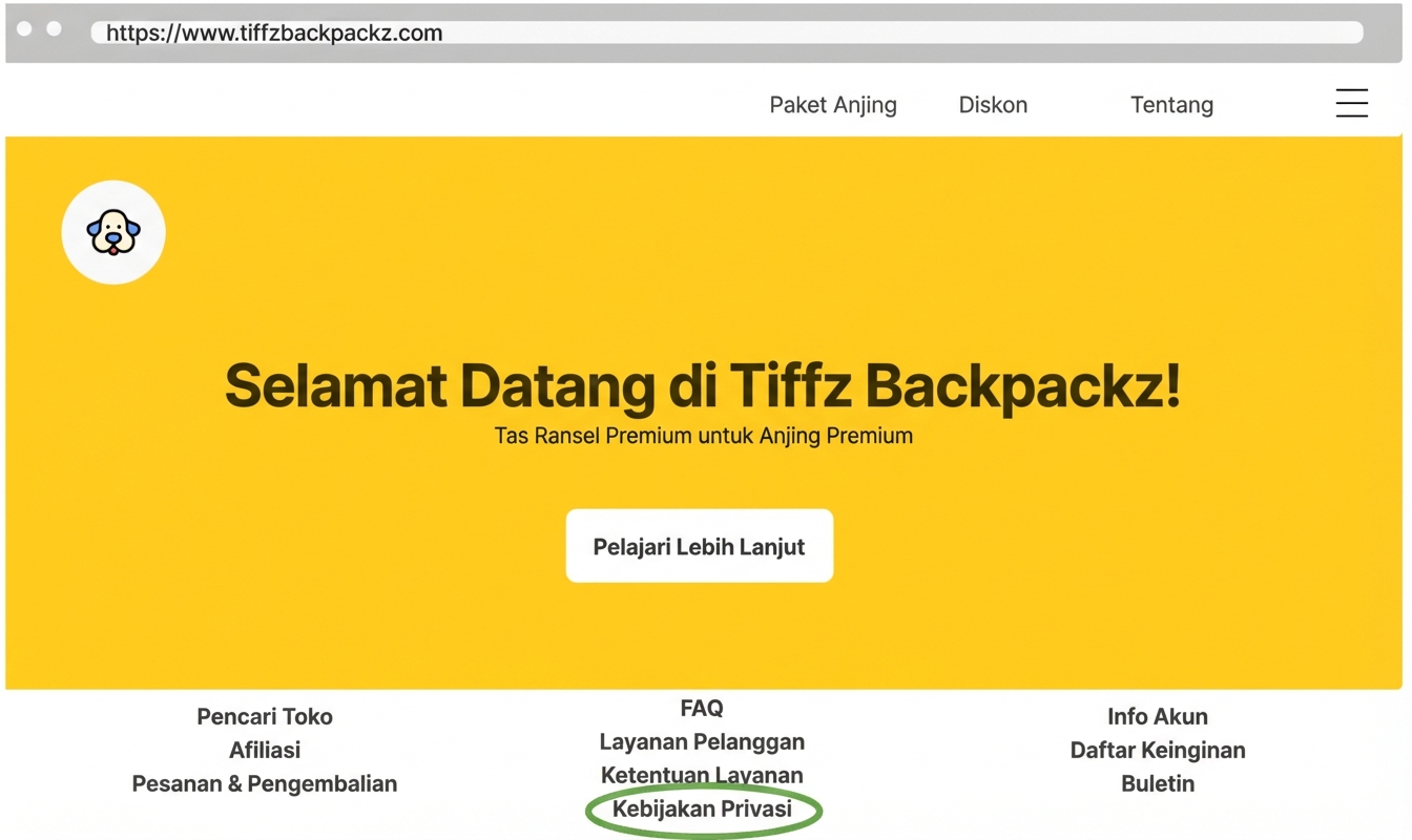 Kebijakan Privasi Tiffz Backpackz di halaman utama