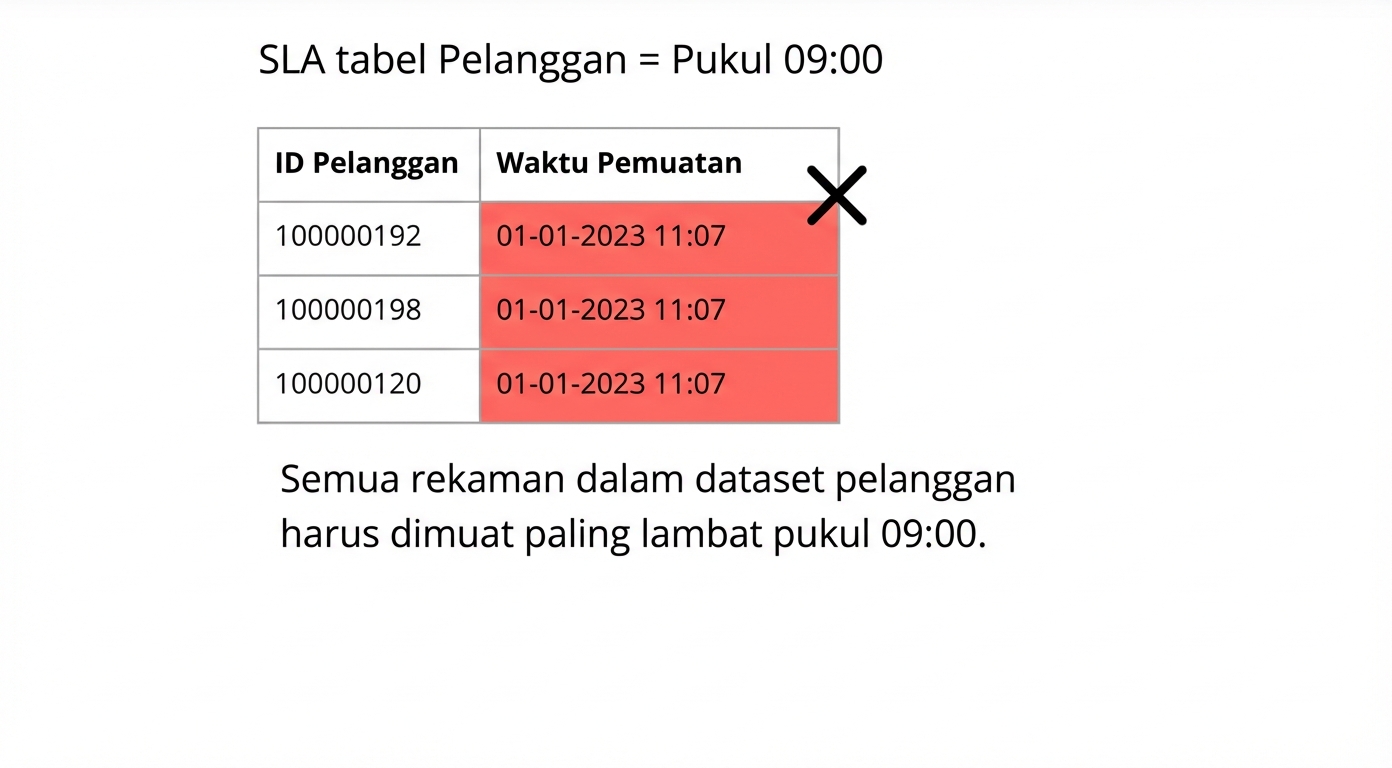 contoh ketepatan waktu berupa aturan kualitas data dan data waktu muat tabel