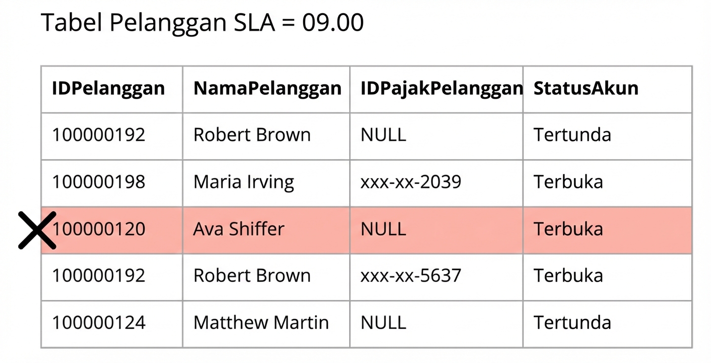tabel menggambarkan aturan kualitas data ketepatan waktu