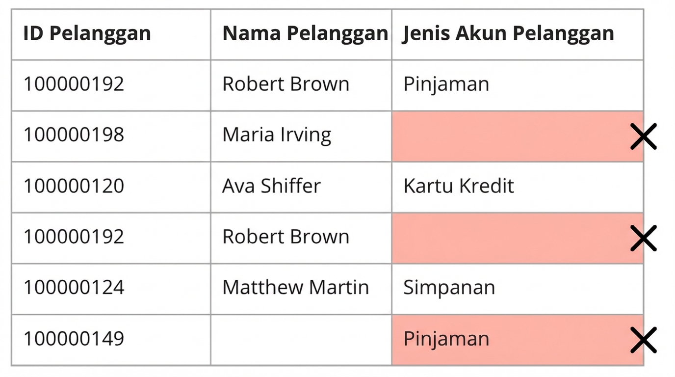 tabel menggambarkan aturan kualitas data kelengkapan