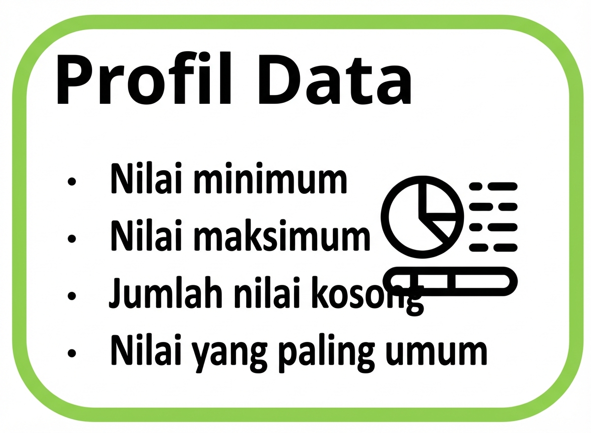contoh profil data, min, maks, jumlah null