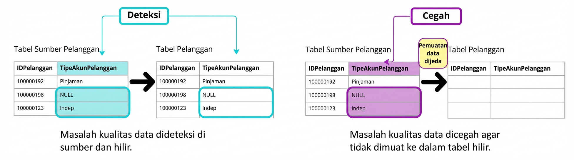 diagram yang menggambarkan perbedaan antara aturan kualitas data detektif dan preventif