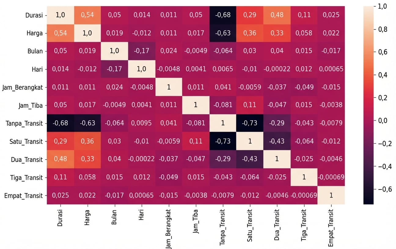 Heatmap skor koefisien korelasi untuk tiap jumlah pemberhentian
