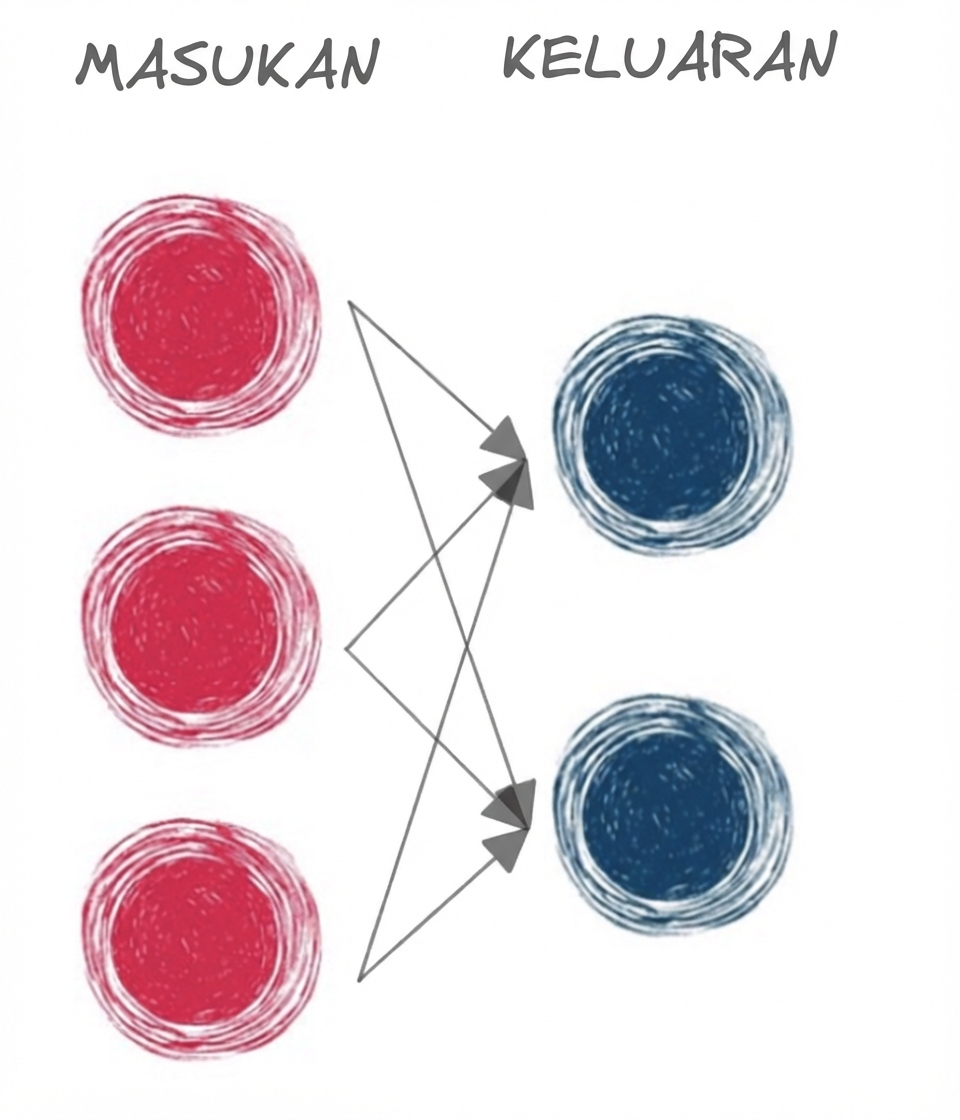 Diagram jaringan saraf dasar hanya dengan input dan output