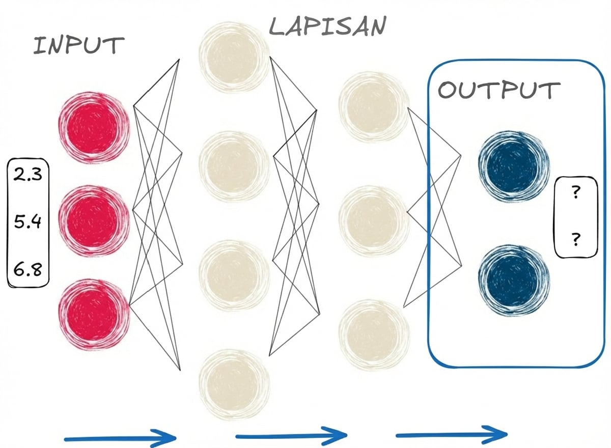 Representasi forward pass dengan output akhir disorot