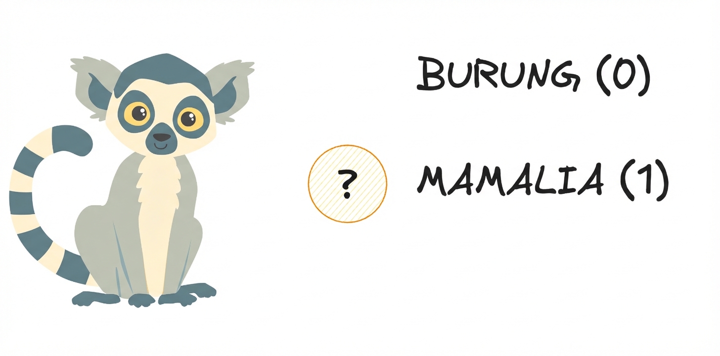 Seekor lemur dengan opsi "bird" dan mamalia