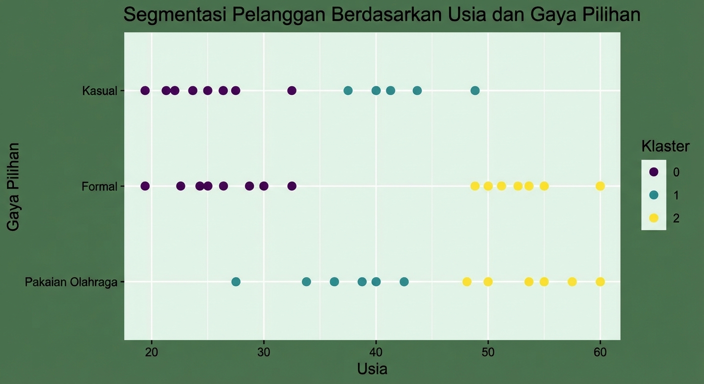 Scatter plot membandingkan usia dan gaya favorit