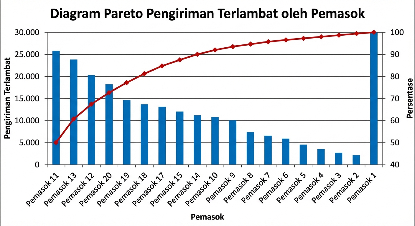 Diagram Pareto keterlambatan pengiriman per pemasok