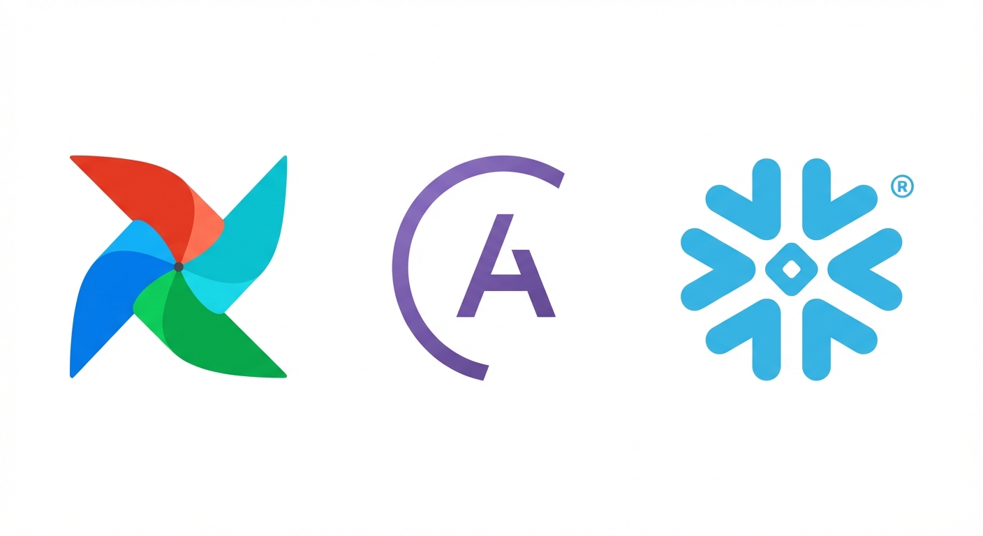 Logo Airflow, Astronomer, dan Snowflake.