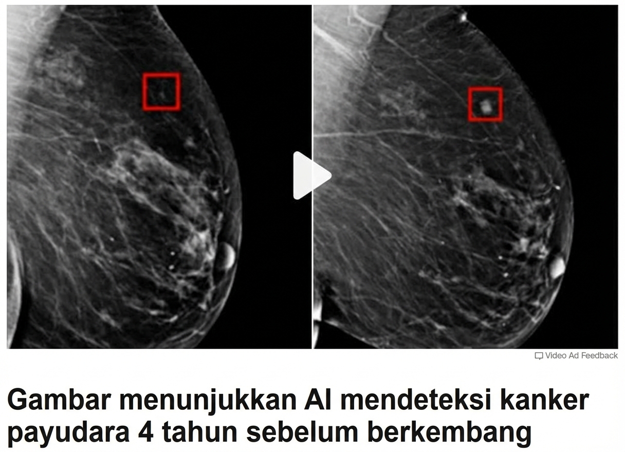 Gambar rontgen payudara dengan dua tumor pada tahap pertumbuhan berbeda