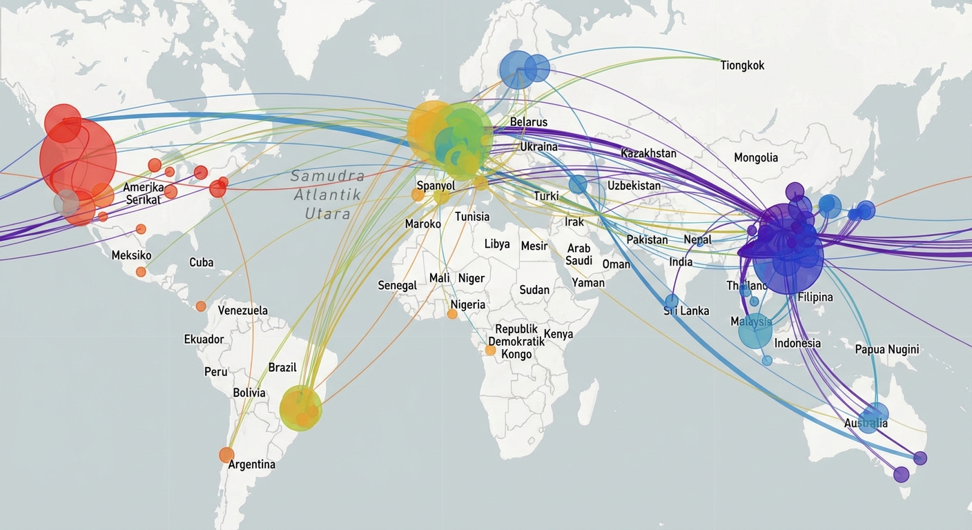Peta yang menunjukkan episentrum dan penyebaran wabah Covid-19