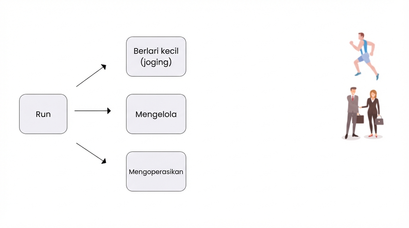Gambar menampilkan kata 'Run' yang berarti mengelola atau mengatur.