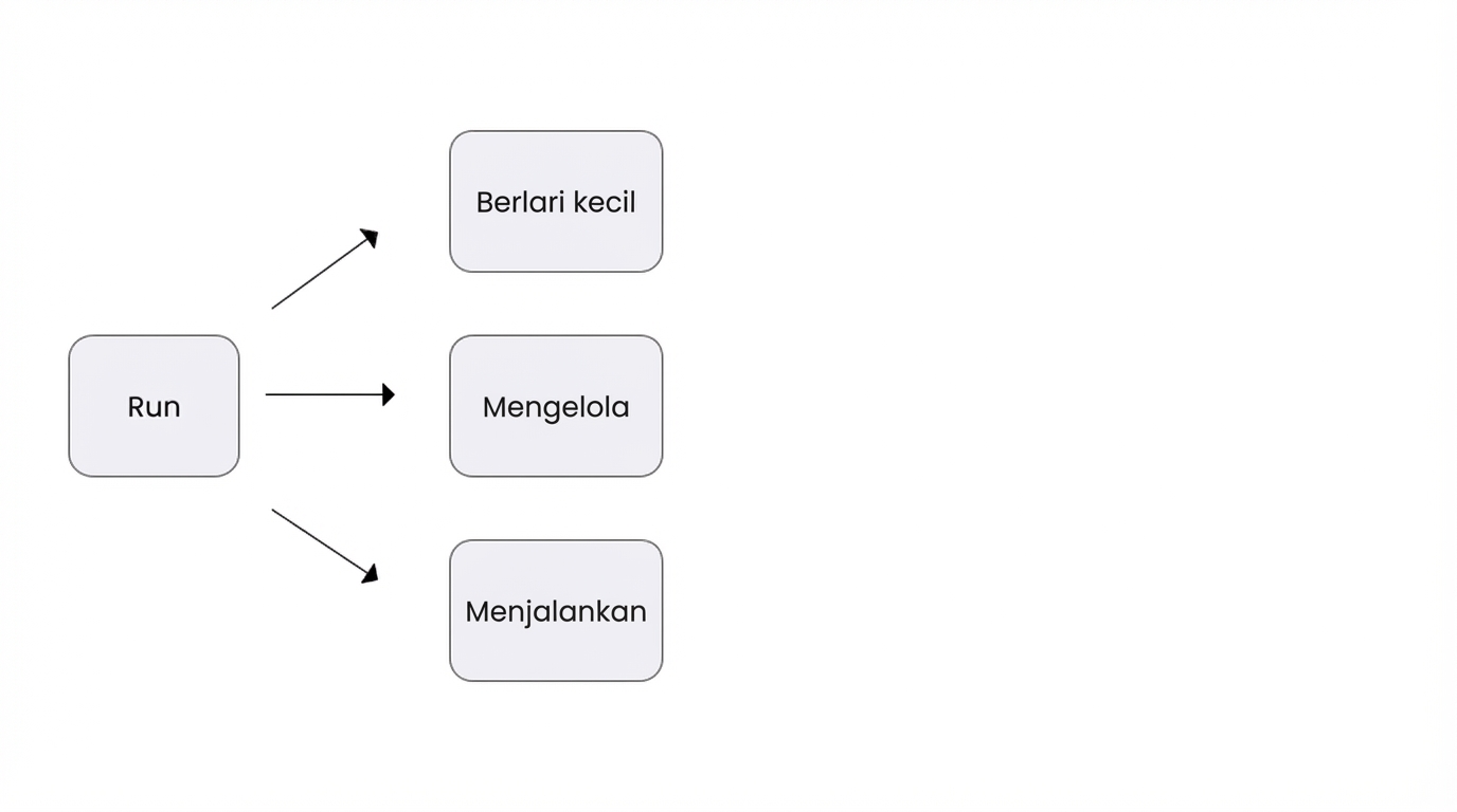 Gambar menampilkan kata 'Run' dapat memiliki banyak makna tergantung konteks.