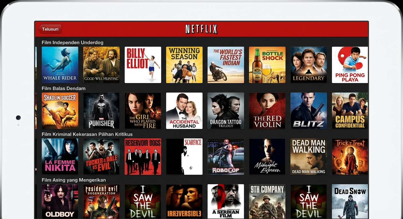 Gambar tablet dengan rekomendasi film bertenaga AI