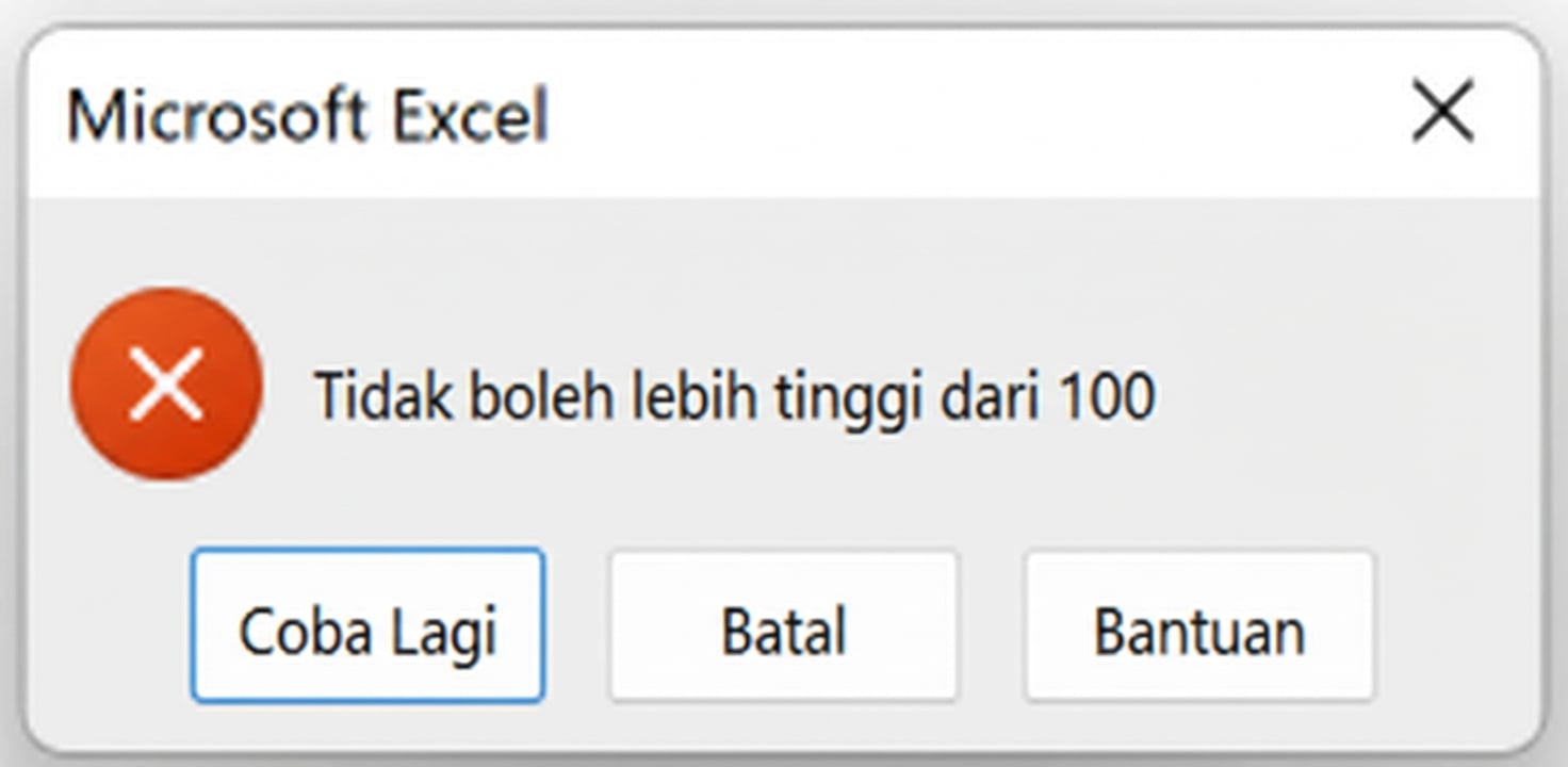 Contoh aturan validasi pada kolom nilai ujian, hanya menerima nilai antara 0 dan 100.