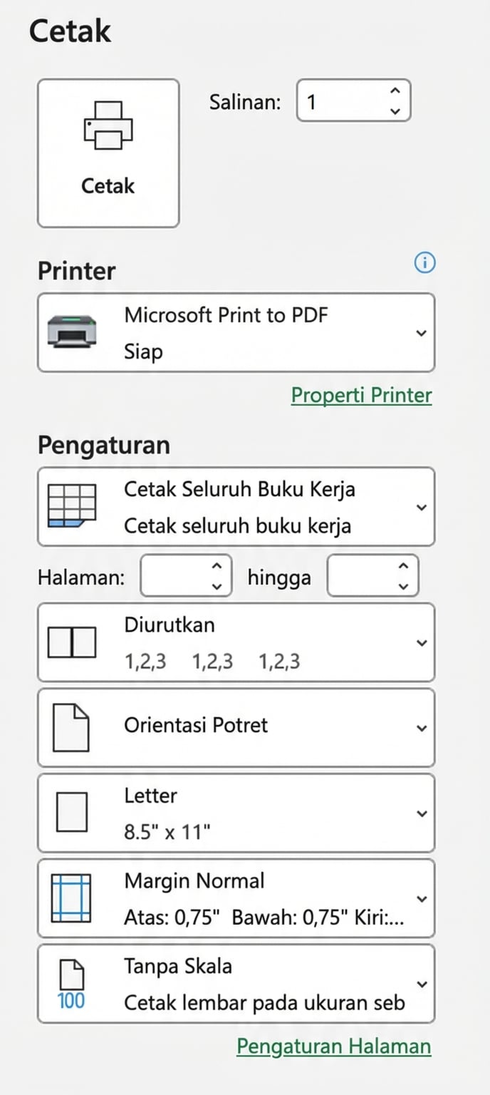 Pengaturan cetak di Excel