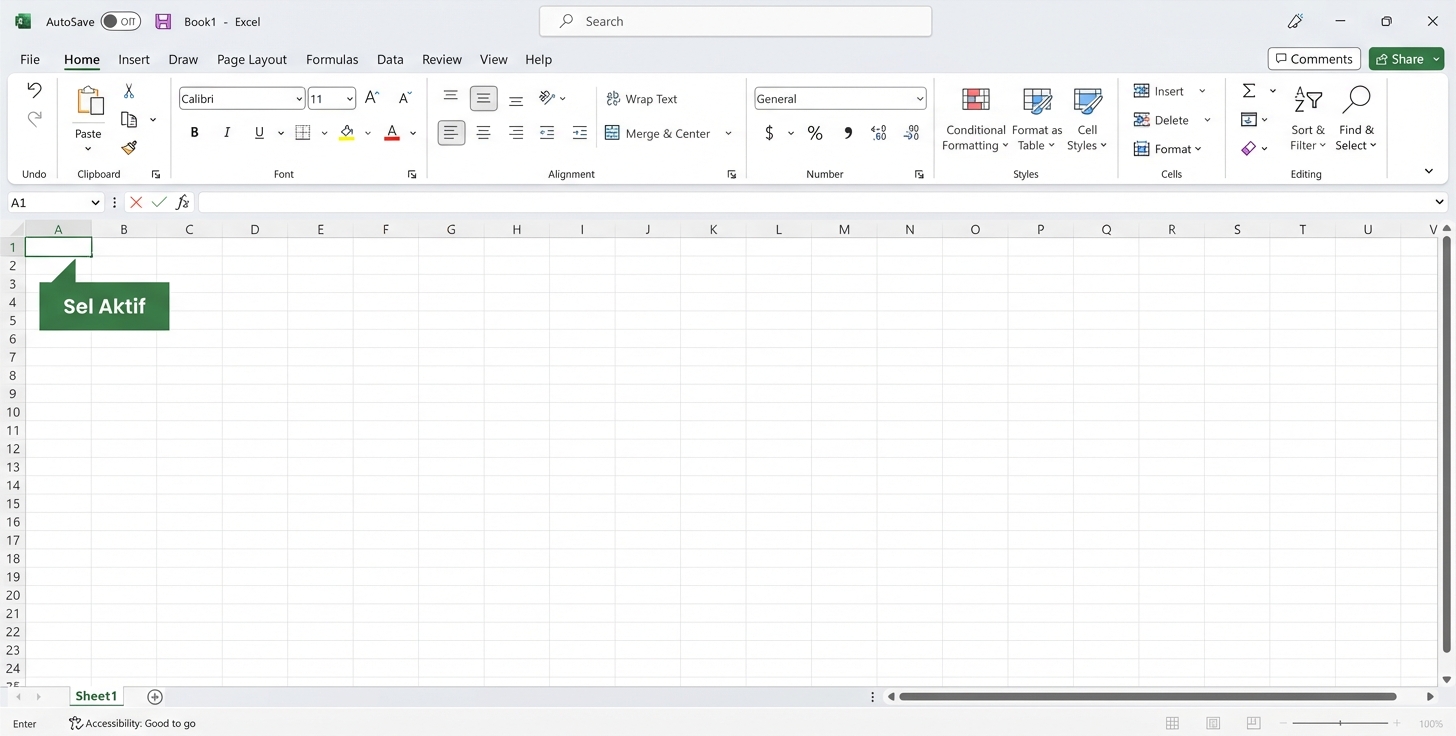 File Excel menyorot sel aktif