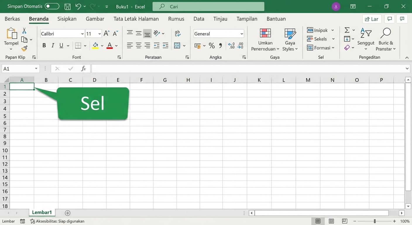 File Excel menyorot sebuah sel