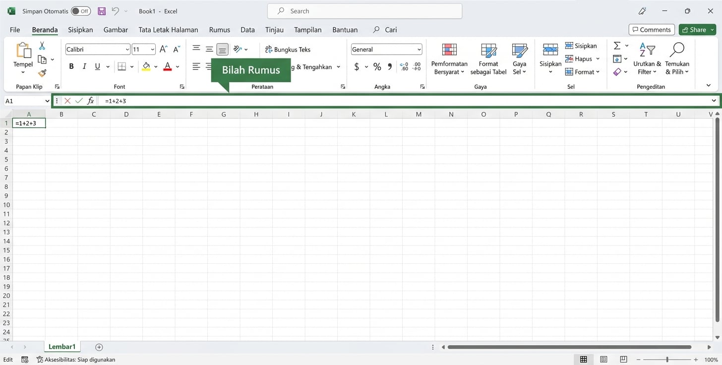 File Excel menyorot bilah rumus