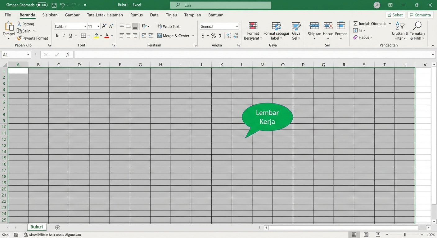 File Excel menyorot area lembar kerja
