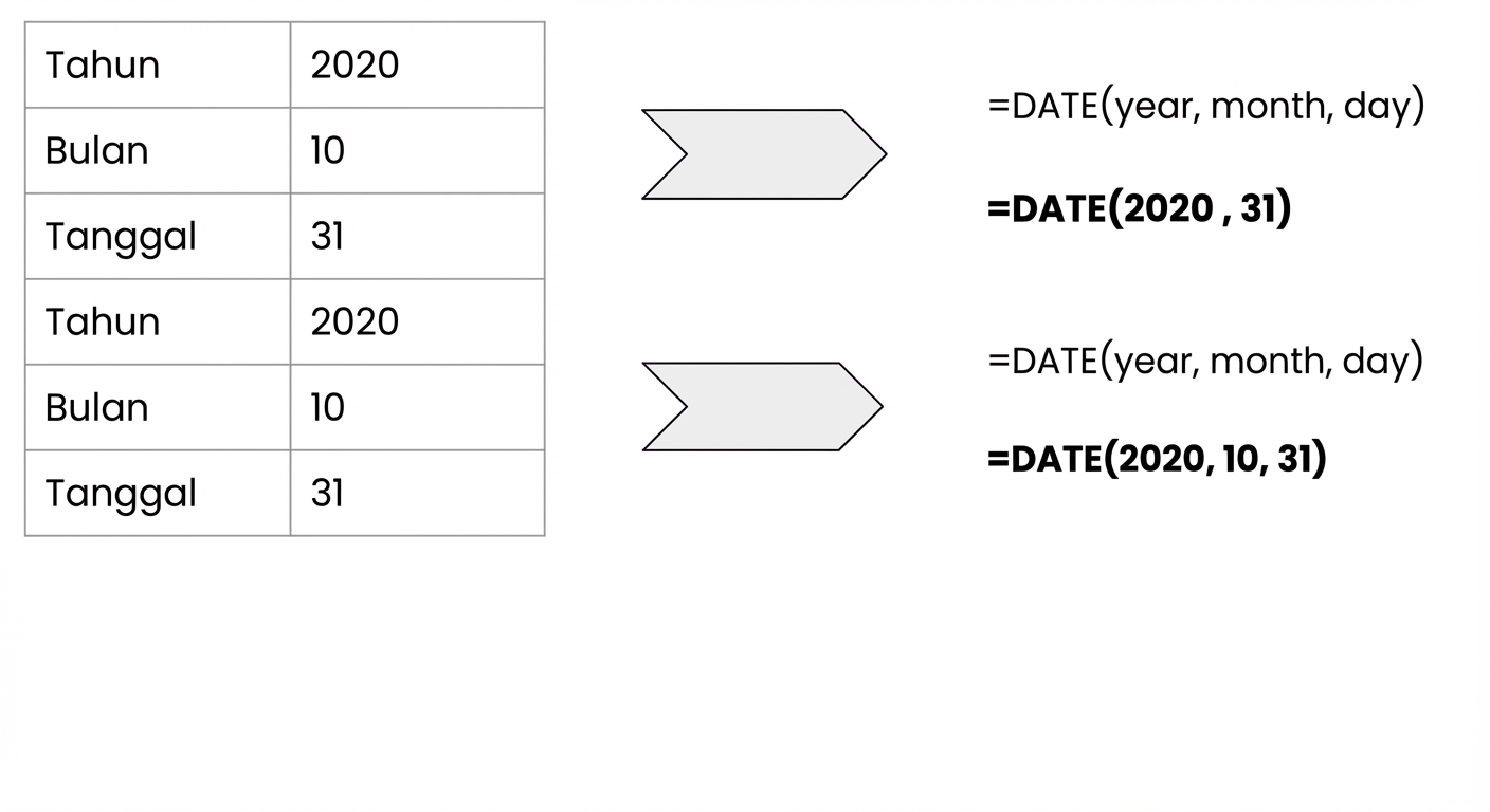 Representasi visual cara kerja fungsi tanggal