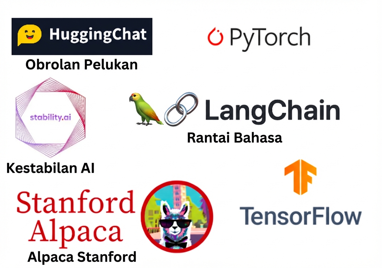 Kumpulan logo alat dan model AI generatif open source