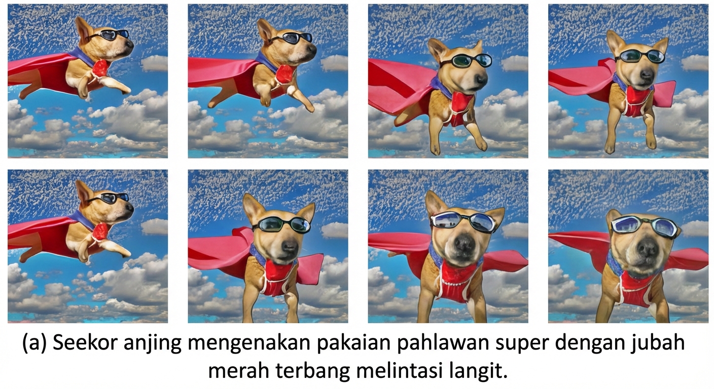 Kumpulan frame video AI tentang anjing terbang