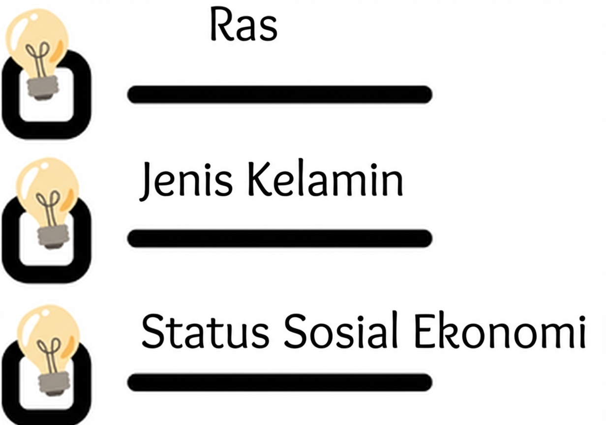 Daftar periksa yang mencakup ras, jenis kelamin, dan status sosial-ekonomi.