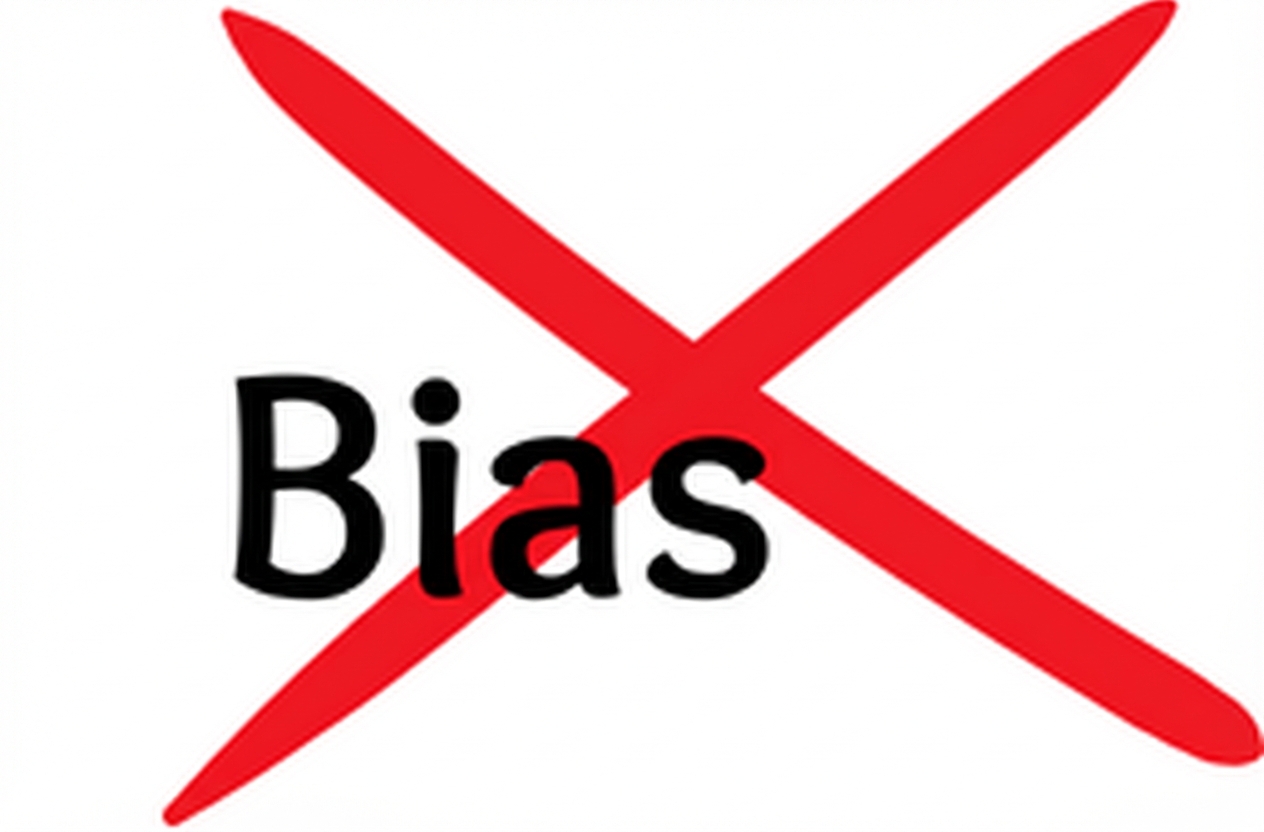 Sebuah salib merah di atas kata "bias".