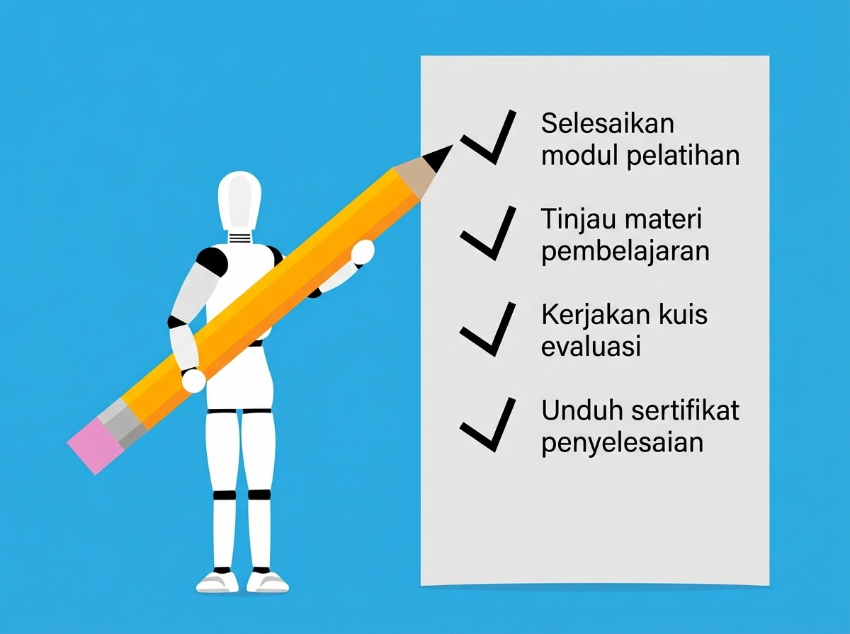 Sebuah gambar yang menunjukkan robot berdiri di samping daftar periksa.
