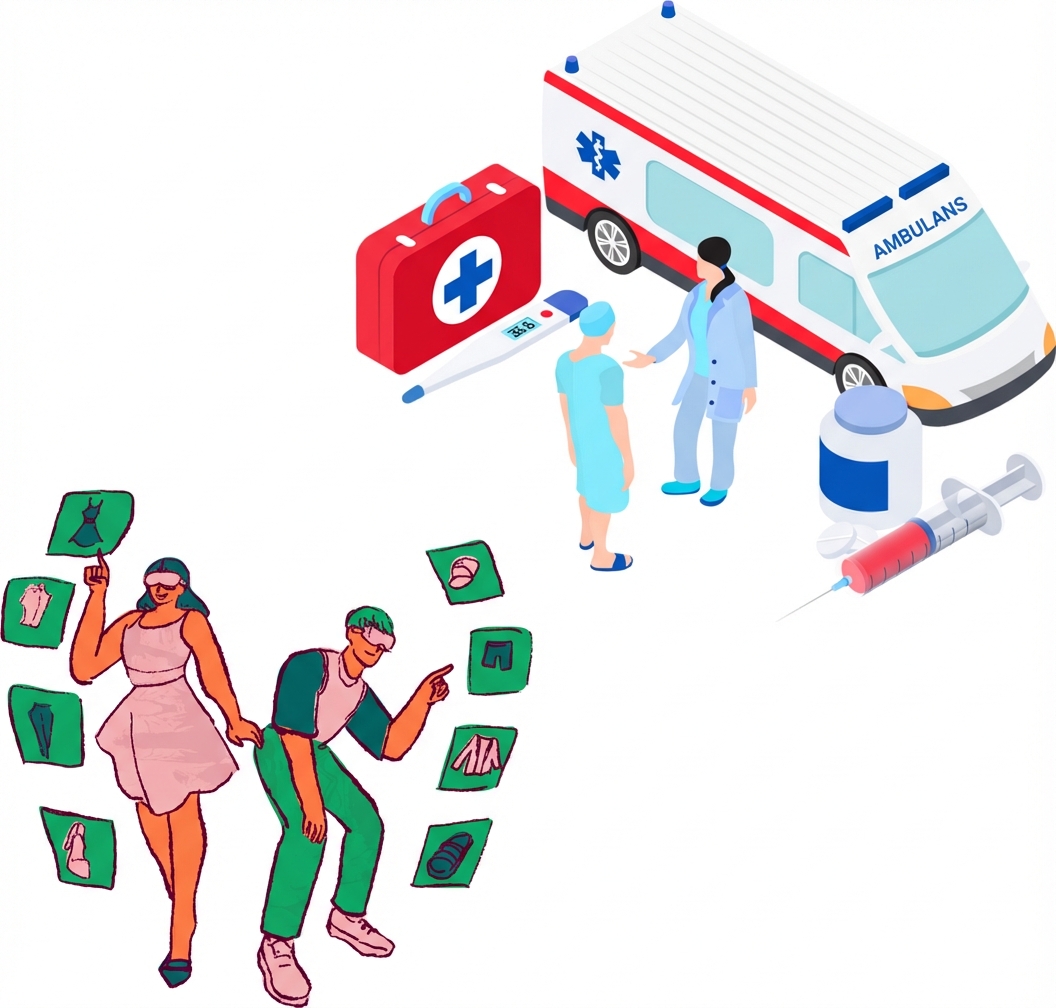 Ilustrasi industri kesehatan dan ritel.