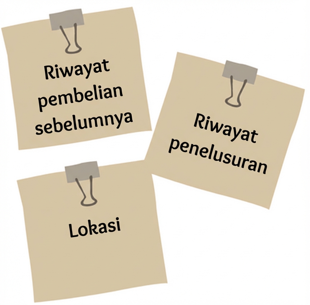 Catatan tempel yang menggambarkan faktor-faktor dalam model penjualan AI.