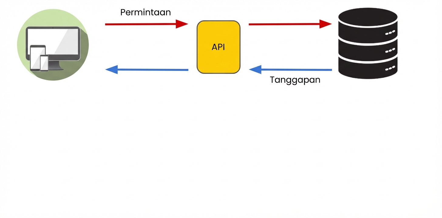 Sebuah komputer mengirim permintaan ke API.