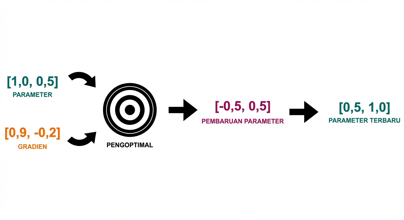 Panah dari pembaruan parameter mengarah ke nilai parameter terbaru: 0,5 dan 1,0