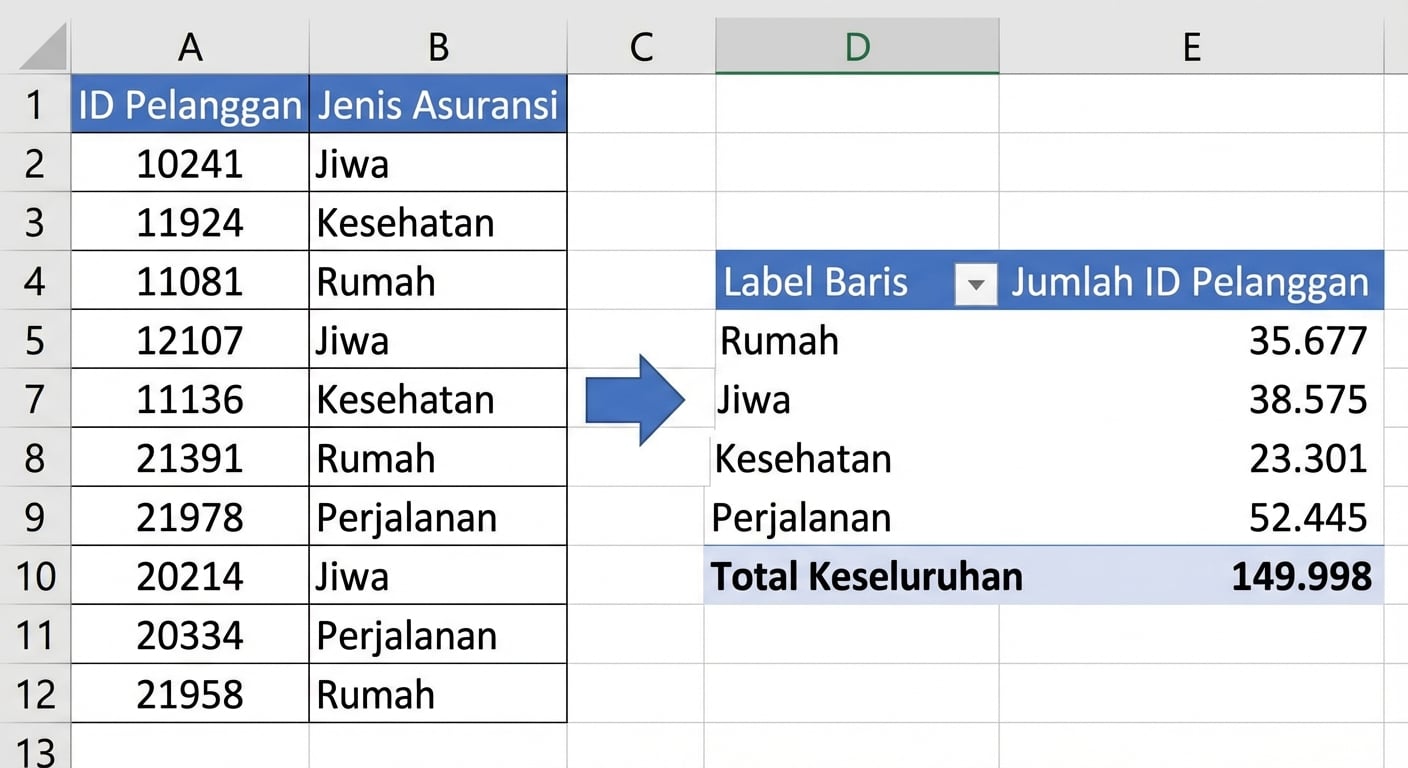 Data asuransi yang diringkas dengan PivotTable