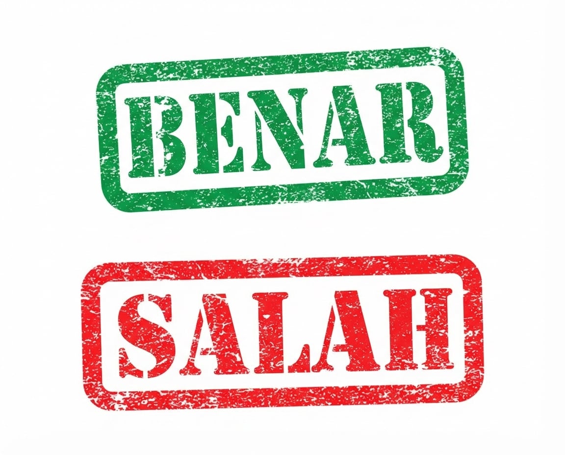 Gambar kata TRUE berwarna hijau, dan FALSE berwarna merah.