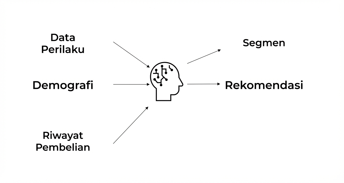 Data perilaku, demografi, dan data riwayat pembelian yang digunakan dalam AI menghasilkan rekomendasi.