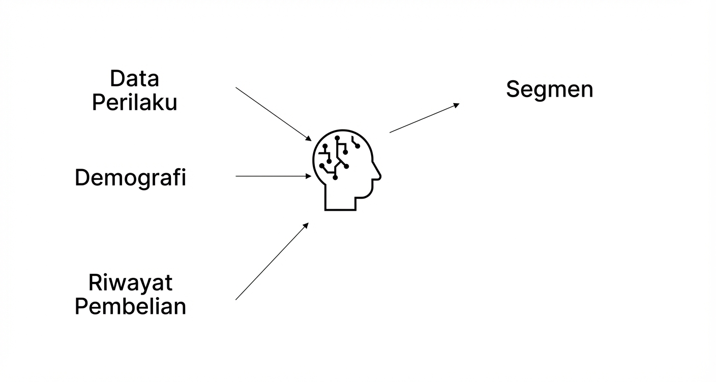 Data perilaku, demografi, dan data riwayat pembelian yang digunakan dalam AI menghasilkan segmen.