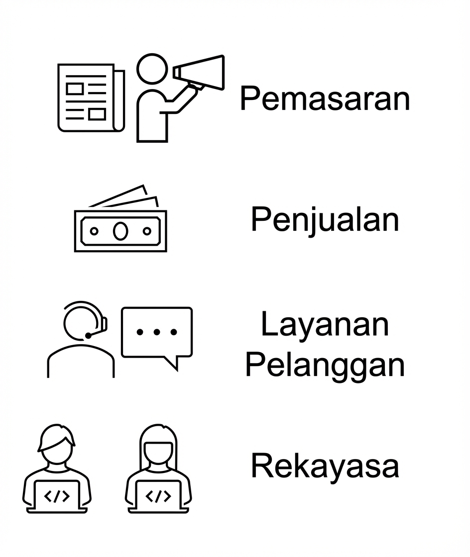 Pemasaran. Penjualan. Layanan Pelanggan. Teknik.