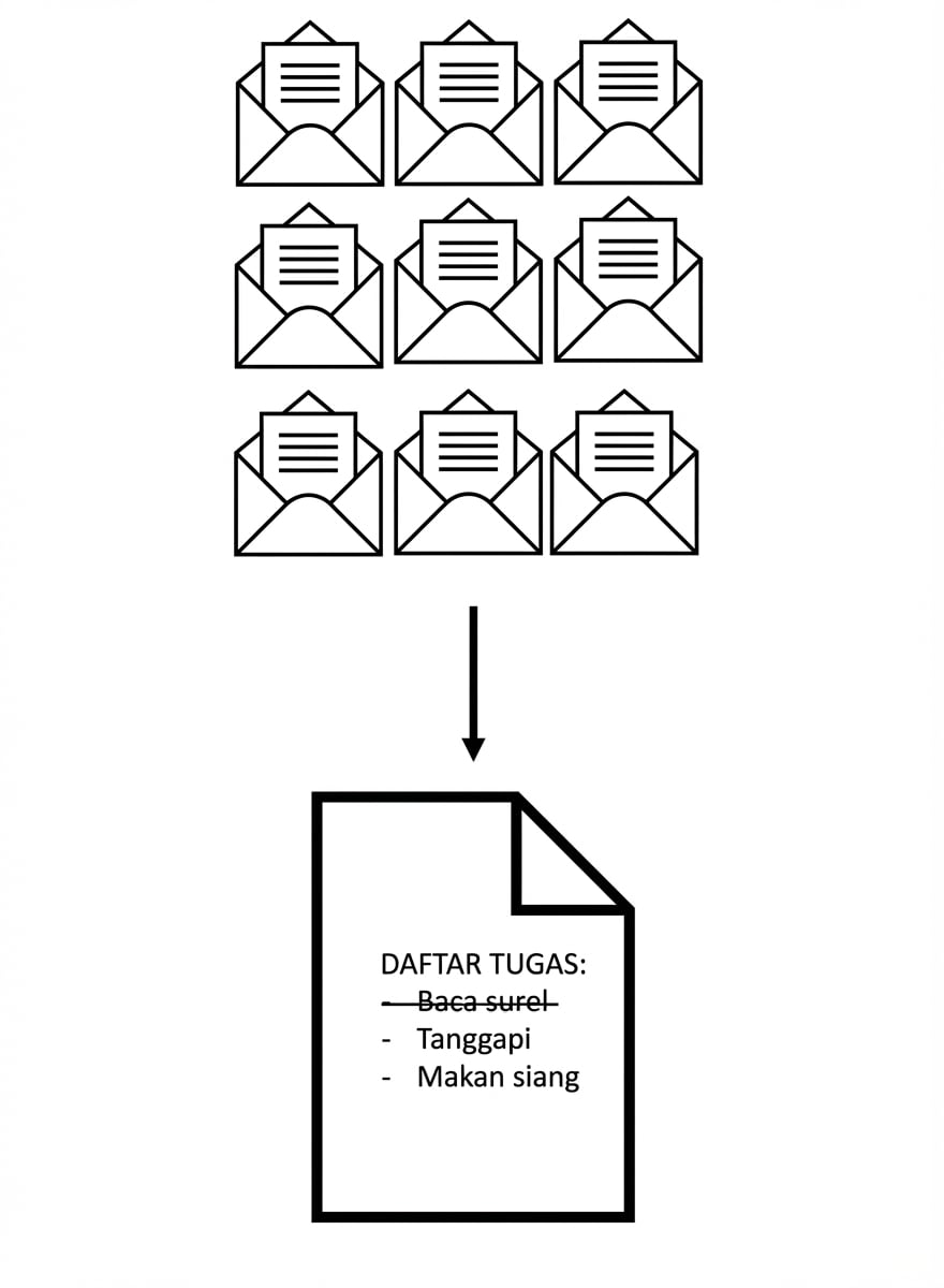 Sebuah kumpulan email diubah menjadi ringkasan.