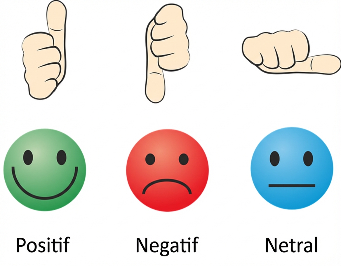 Gambar yang menunjukkan kelas analisis sentimen: positif, negatif, atau netral.