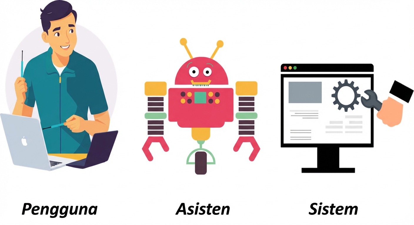 Gambar menampilkan ikon untuk tiga peran: user, system, dan assistant