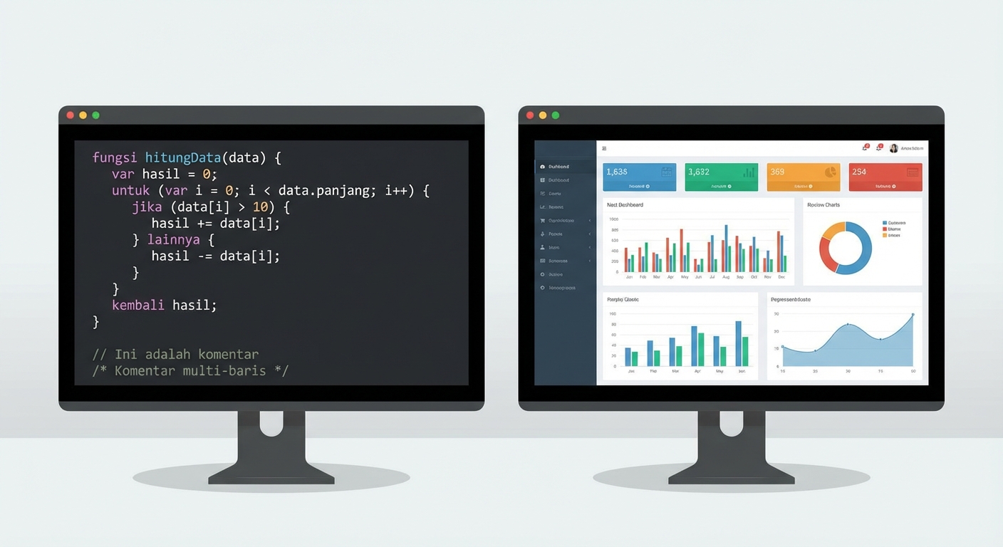 Ikon menampilkan kode di berbagai layar.
