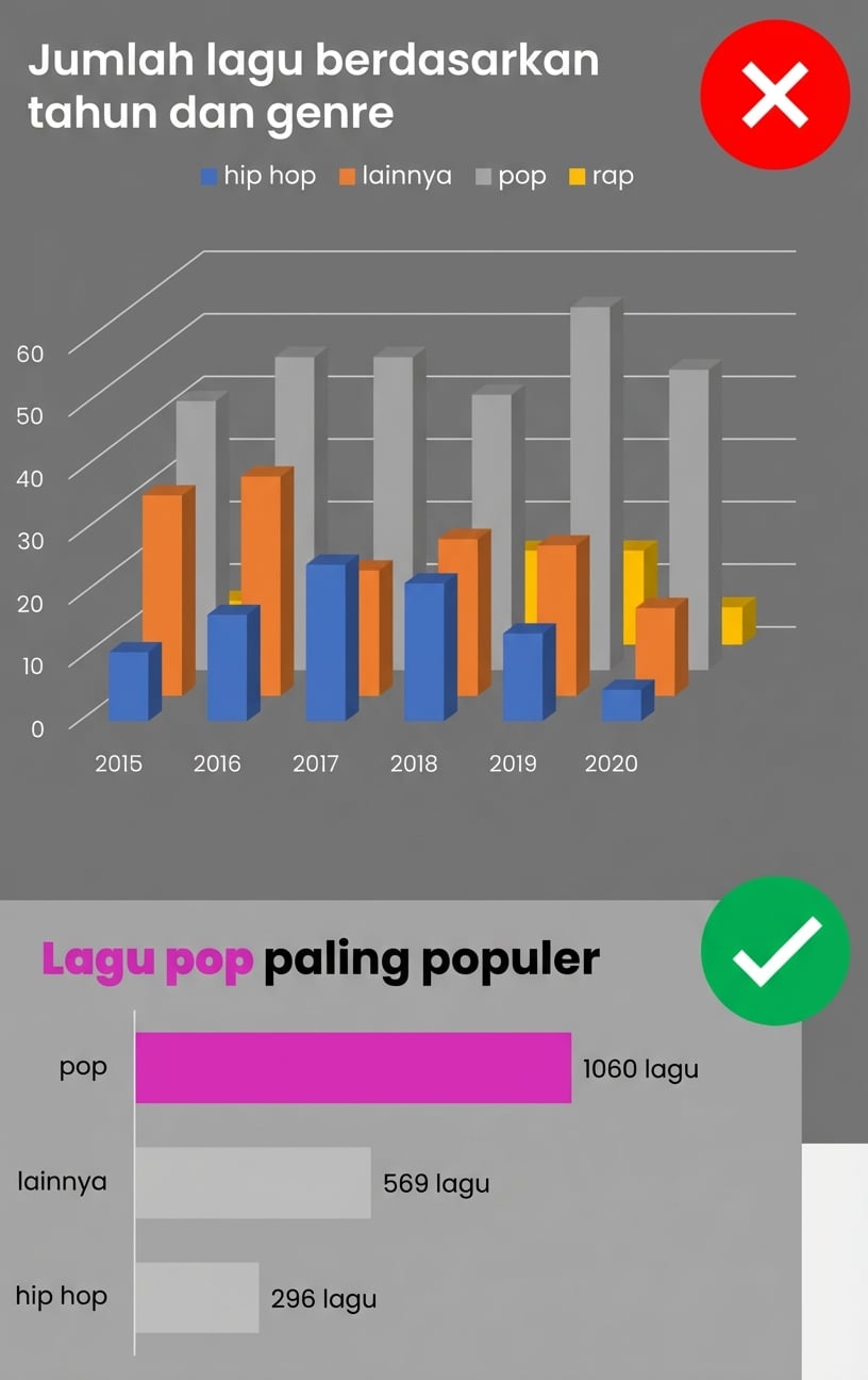 Contoh praktik visualisasi yang baik dan buruk di Excel